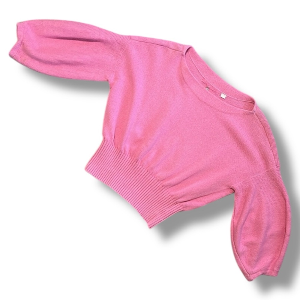 Anthropologie Knitted & Knotted Pink Cropped Balloon Sleeve Sweater Size Large - Picture 4 of 15